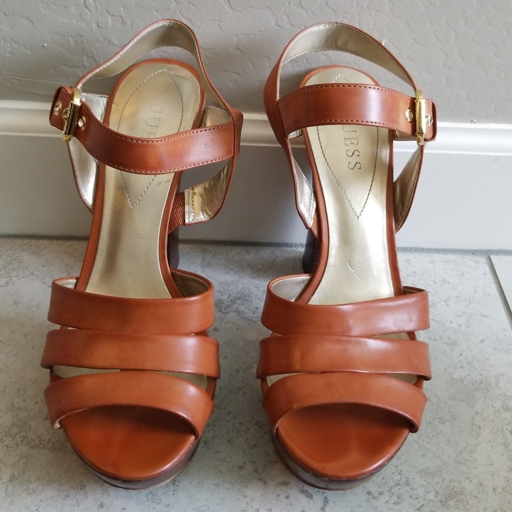 Guess-Cognac Platform Heel Sandals